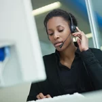 woman talking on headset